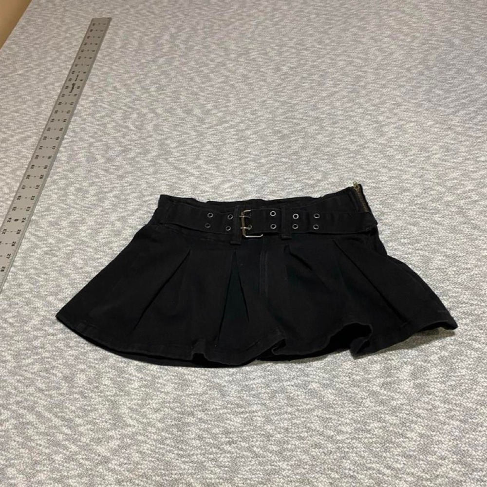 Refuge Black pleated mini denim skirt with belt women S. SKU-B789